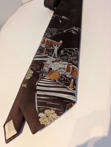   Montgomery Ward Vintage Necktie Train Theme Polyester Wide Tie - Picture 1 of 12
