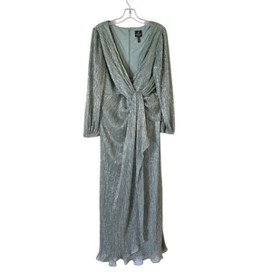Vestido largo drapeado de malla arrugada metálica en pizarra verde para mujer talla 16 de noche - Imagen 1 de 12