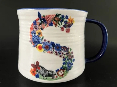 Taza Nathalie Lete Anthropologie Monograma Letra "S" Café Floral Inicial 12 OZ Foto 1 de 4