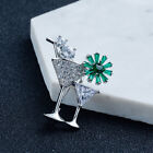 Silver and Green Rhinestone Brooch Pin for Lady