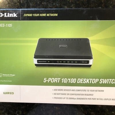 D-Link DES-1105 5port 10/100 unmanaged desktop switch TESTED & WORKING Open Box - Image 1 of 4