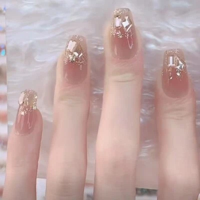 Hand-made UV Gel - Champagne - 24 PCs Finished Removable Nail - Medium Length - Image 1 of 4