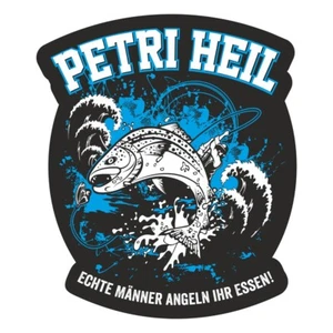 Wetterfester Aufkleber Petri Heil 11 cm oder 40 cm angler angeln fische geschenk - Bild 1 von 2