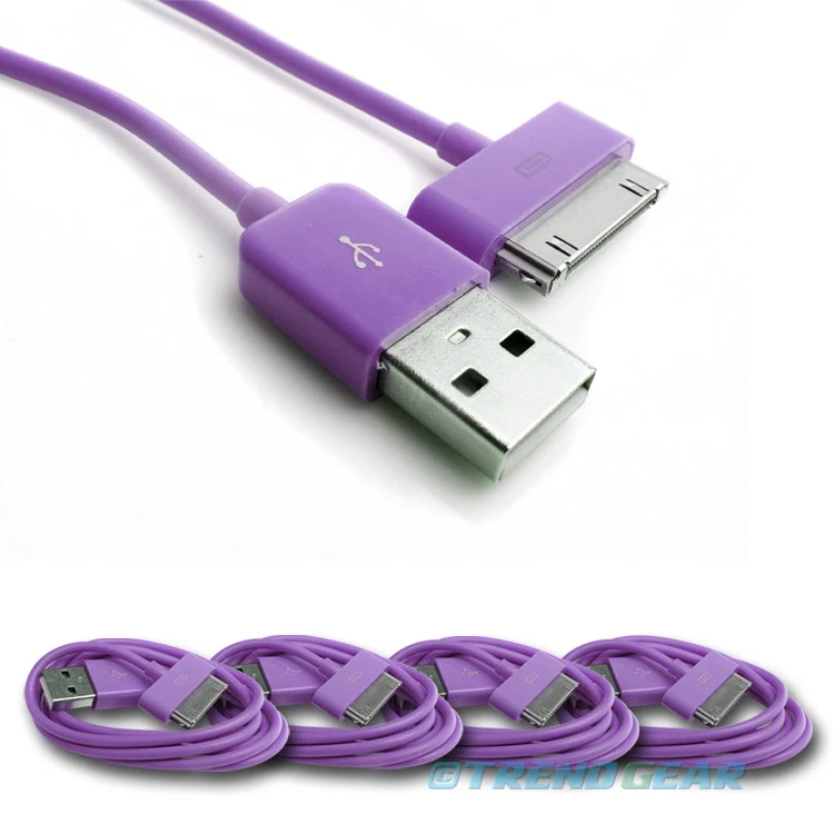 4PCS 6FT USB SYNC DATA POWER CHARGER CABLES IPAD IPHONE IPOD CLASSIC NANO PURPLE - Image 1 of 1
