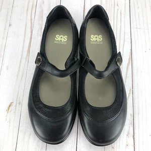 SAS Step Out Comfort Shoes Mary Jane Slip On Flats Black Leather Womens Size 9W - Picture 1 of 10