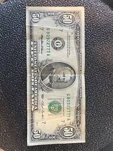 1993 (B) $50 Fifty Dollar Bill Federal Reserve Note With Repeating #s - Picture 1 of 2
