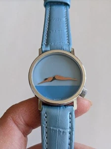 Rare AKTEO Watch Quartz Women's Sky Blue Vintage Band replaced From JP USED - Picture 1 of 8