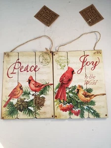 Hannas Handiworks Wooden Christmas Wall Art Joy Peace to the world5.75x7.75" Pai - Picture 1 of 10