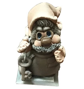 Gnome With Keys Pottery Miniature Statue Sculpture Figurine Handmade Handpainted - Picture 1 of 10