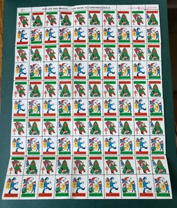 1974 Christmas Seals foglio completo francobolli Stati Uniti SALUTI foglio prova 100 - Foto 1 di 2