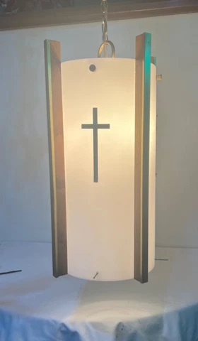 Vtg Hanging LANTERN CHURCH Chandelier Light fixture removable Cross  midcentury Cover