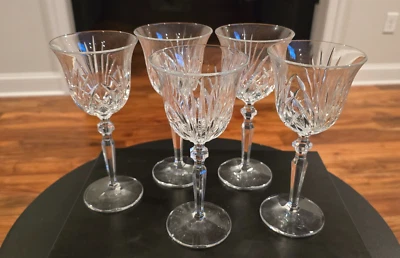 SET OF 5 GORHAM CRYSTAL ROSEWOOD WHITE WINE GLASSES - EXCELLENT - Image 1 of 4