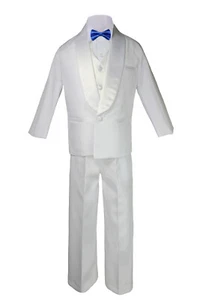 6pc Boys White Satin Shawl Lapel Suits Tuxedo Pick Up a Color Bow tie  4T-20 - Picture 1 of 27