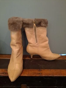 Vintage 70's Leather Joyce California Tan High Heel Boots Size 6/7 B - Picture 1 of 11