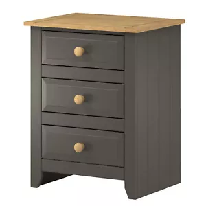 Carbon Grey 3 Drawer Bedside Cabinet with Antique Pine Top Ardgay - Picture 1 of 4