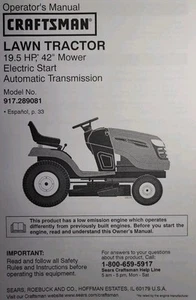 Sears Craftsman LTS2000 Hydro 19,5 h.p 42" trattorino rasaerba 917.289081 manuale proprietario - Foto 1 di 3