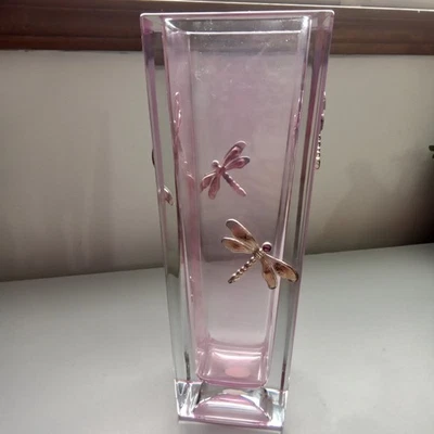 Teleflora Gift 24% Lead Crystal Pink Dragonfly Vase Czech Republic - Image 1 of 4