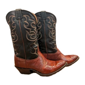 NOCONA Western Cowboy Boots 1524-27-305 Cognac Lizard Leather Women's Size 9D - Picture 1 of 13