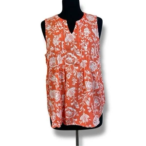 Croft & Barrow XL Sleeveless Floral Top Orange and White Rayon - Picture 1 of 10