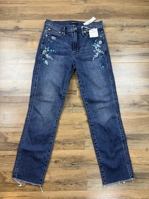 J.Crew Vintage Straight Jeans Size 27 Womens J8516 Floral Embroidered Raw Hem - Image 1 of 4