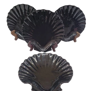 Fitz & Floyd Vintage Muschelschale Teller Japan 4er Set Geschirr glänzend schwarz 8,5" - Bild 1 von 24