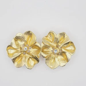Vintage Mimi Di N Gold Tone Flower Floral Belt Buckles 3” Rhinestone 2 pc Both - Picture 1 of 16
