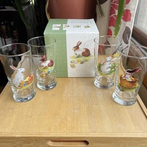 Williams Sonoma Vintage Bunny Rabbit Drinking Glasses 4 pc Set Box Easter - Picture 1 of 5