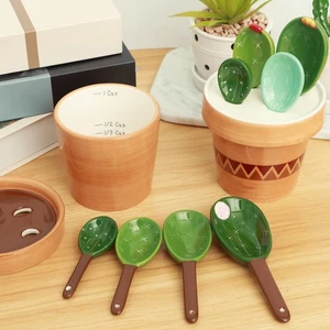 4Pcs Porcelain Measuring Spoons Set with Base Cute Cactus Shape Stirring BrJyQ - Picture 1 of 18