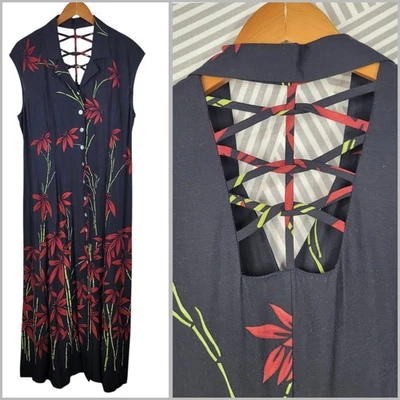Vestido sin tirantes vintage de fiesta talla 14 Grunge alt tropical floral bambú con tiras en la espalda Foto 1 de 4
