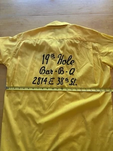 Vintage Shirt Mens Medium Yellow Button Up Bowling Embroidered Worn - Picture 1 of 2