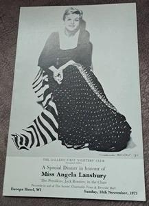 1973 Menu Special Dinner Angela Lansbury Gallery First Fighters` club Film - Foto 1 di 3