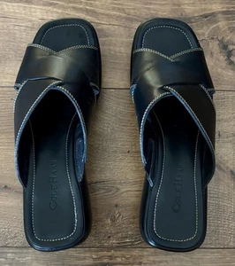 Cole Haan Black Leather Slide On Cross Strap Sandals Size 8 - Picture 1 of 6