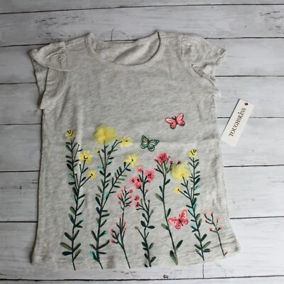 Top Toughskins Niña Manga Corta Juvenil Talla M 5 6 Gris Rosa Amarillo Flores Foto 1 de 4