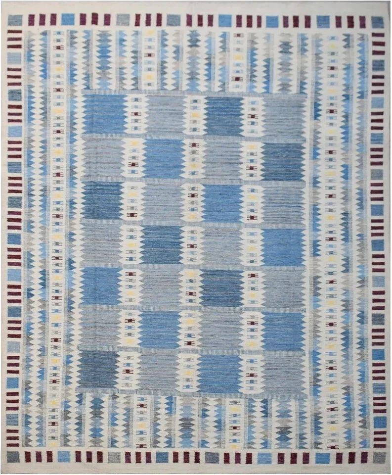 Alfombra Kilim sueca escandinava tejido plano azul para sala de estar alfombra dormitorio Foto 1 de 4