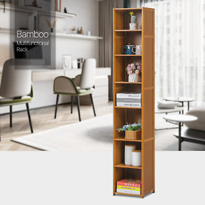 12" Bamboo Narrow [ADJUSTABLE SHELF] Bookcase Organizer Kitchen Storage Cabinet