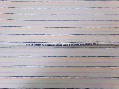 Joan Kessler Blue Striped Fabric. Concord.  Approx 34x60.  IMPERFECT. J25-710 - Image 1 of 4