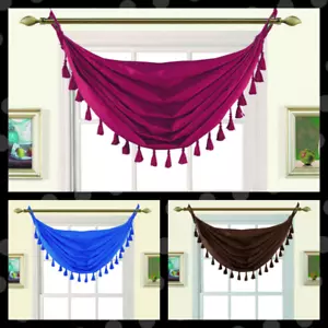 WATERFALL VALANCE WITH TASSEL 36"W X 20" L FAUX SILK JACQUARD BRONZE GROMMET M12 - Picture 1 of 18