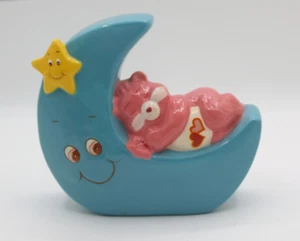 Vintage 1980's Care Bears Coin Bank Pink LOVE Bear Sleeping On Blue Moon Ceramic - Picture 1 of 15