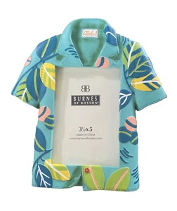 Burnes of Boston Aloha Hawaiian Button Down Shirt Palm Trees Frame Resin 3D NEW - Imagen 1 de 5