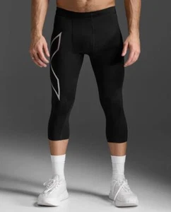 2XU Core Mens Compression 3/4 Tights - Black/Silver - Picture 1 of 6