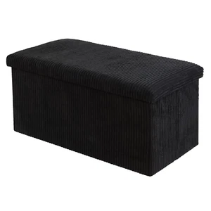 Ottoman Foldable Storage Bench Box Black Corduroy Footstool Ribbed Double Pouffe - Picture 1 of 7