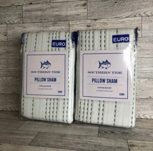 "Nuevo juego de 2 fundas de almohada Southern Tide Cocoa Bluff verde y blanco Euro 26"" x 26""" - Imagen 1 de 3