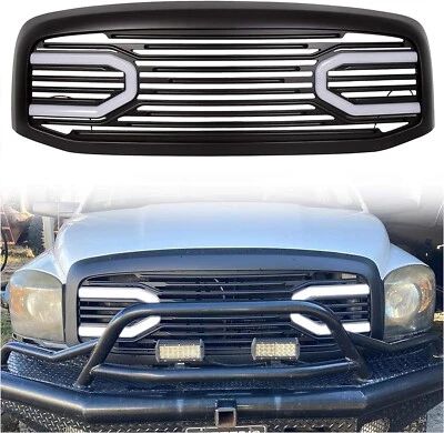 Black Front Big Horn Grille For 2006-2009 Dodge RAM 1500 2500 3500 (With Light) - Image 1 of 4