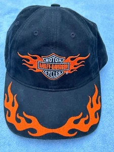 Harley Davidson Mütze Kappe bestickt schwarz & orange Flamme verstellbar Flammen - Bild 1 von 7