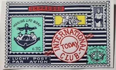 Premium Woven Label INTERNATIONAL CLUB  Fashion Patch 4.5" x 2.75" TFLK 1988 NOS - Image 1 of 3