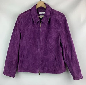 Coldwater Creek Jacket Purple Leather Suede Collared Zip Pockets Lined Size PL - Picture 1 of 7