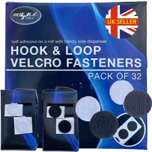 PACK OF 32 SELF ADHESIVE HOOK & LOOP DOTS - BLACK or WHITE. - Picture 1 of 5