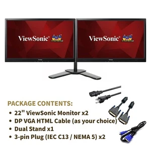 2x ViewSonic LED 22" FHD 60HZ LED Monitor W/ 2in1 Stand DP VGA HTMI Grade A - Picture 1 of 42