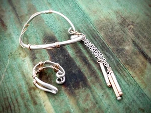 Pendientes únicos y modernistas ~ plata de ley 925 y oro Vermeil 14k ~ VPO - Imagen 1 de 12