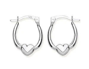 Sterling Silver HEART Creole Hoop Earrings - - Picture 1 of 5
